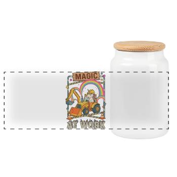 Magic At Work Unicorn Excavator - Panoramic Cookie Jar with Wooden Lid - white - Front