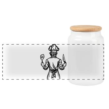 Father’s Kitchen Soul – Chef Line Art Design - Panorama Keksdose mit Holzdeckel - Weiß - Vorne
