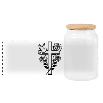 Colombe croix chrétienne - Boîte à biscuits avec couvercle en bois - blanc - Devant
