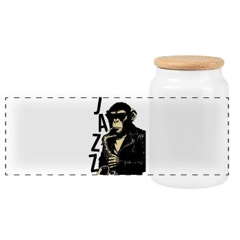 Saxophone monkey plays saxophone - Panoramic Cookie Jar with Wooden Lid - white - Front