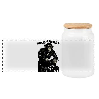 Chimpanzé motard rebelle à vélo de minuit - Boîte à biscuits avec couvercle en bois - blanc - Devant