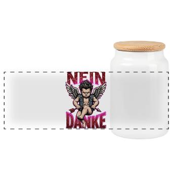 Nein danke Angry Cupid Anti Valentine Deutsch - Panorama Keksdose mit Holzdeckel - Weiß - Vorne