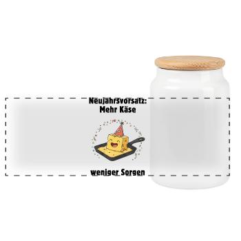 Cheese party in the pan - more cheese, less worries - Panoramic Cookie Jar with Wooden Lid - white - Front