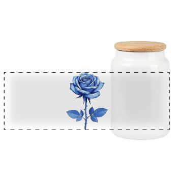Geometrische Blaue Rose - Panorama Keksdose mit Holzdeckel - Weiß - Vorne