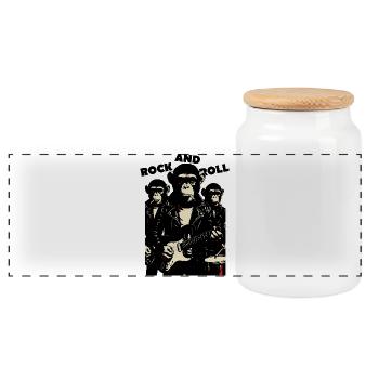 Groupe Singe Rock and Roll - Boîte à biscuits avec couvercle en bois - blanc - Devant