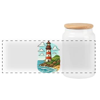 Phare sur le sentier côtier - Boîte à biscuits avec couvercle en bois - blanc - Devant