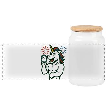 Mascotte illustrée du Temps de la Licorne Forte - Boîte à biscuits avec couvercle en bois - blanc - Devant