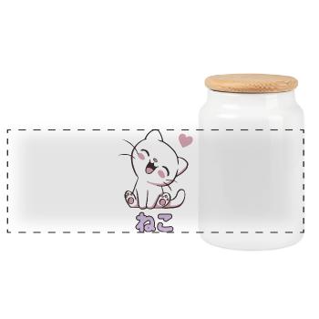 Neko Kuschelkatze Herzchen - Panorama Keksdose mit Holzdeckel - Weiß - Vorne