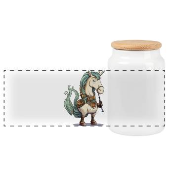 Unicorn Bagpipe Motif - Panoramic Cookie Jar with Wooden Lid - white - Front