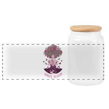 Inner Bloom - Zen Flower Meditation - Panoramic Cookie Jar with Wooden Lid - white - Front