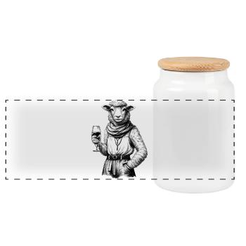 Sheep with wine glass in elegant look - Panoramic Cookie Jar with Wooden Lid - white - Front