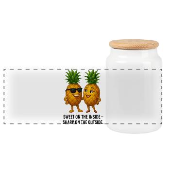 Duo ananas intérieur et épicé à l’extérieur - Boîte à biscuits avec couvercle en bois - blanc - Devant