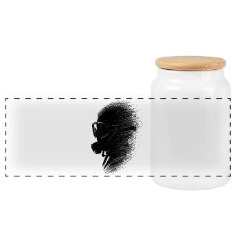 Minimalist diver's head in black and white look - Panoramic Cookie Jar with Wooden Lid - white - Front