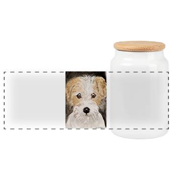 Chiot terrier, - Boîte à biscuits avec couvercle en bois - blanc - Devant