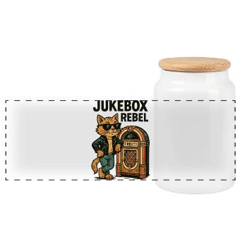 Rockabilly Jukebox Coole Katze Rebell Retro Gesche - Panorama Keksdose mit Holzdeckel - Weiß - Vorne