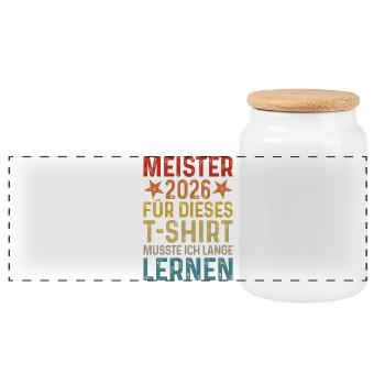 Meister 2026 Abschluss T-Shirt - Panorama Keksdose mit Holzdeckel - Weiß - Vorne