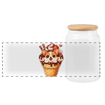 Süßer Kawaii Corgi Dessert-Kegel-Cartoon-Hund - Panorama Keksdose mit Holzdeckel - Weiß - Vorne