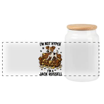 Jack Russell Terrier Funny Hyperactive Gift - Panoramic Cookie Jar with Wooden Lid - white - Front