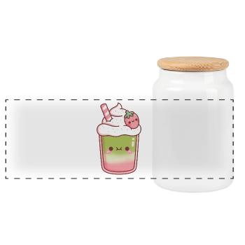 Cute Iced Matcha Strawberry Latte - Panoramic Cookie Jar with Wooden Lid - white - Front