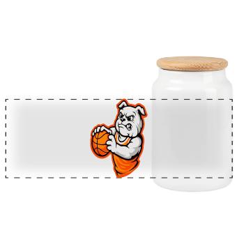 Power Basketball Bulldog Mascot - Panoramic Cookie Jar with Wooden Lid - white - Front