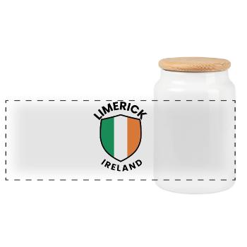 Limerick Irland Schildabzeichen - Panorama Keksdose mit Holzdeckel - Weiß - Vorne