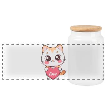Chat kawaii cœur Love - Boîte à biscuits avec couvercle en bois - blanc - Devant
