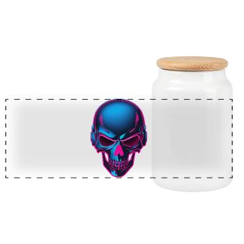 Neon Skull with Headphones - Panoramic Cookie Jar with Wooden Lid - white - Front