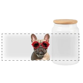 Französische Bulldogge Bouledogue français - Boîte à biscuits avec couvercle en bois - blanc - Devant