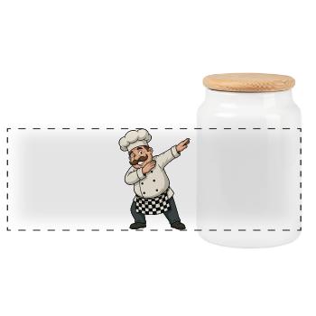 Dabbing Cook – Funny Cartoon Motif - Panoramic Cookie Jar with Wooden Lid - white - Front