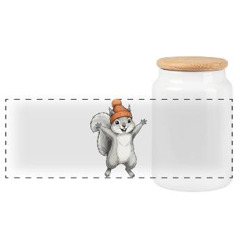 Eichhörnchen mit Mütze - Panorama Keksdose mit Holzdeckel - Weiß - Vorne