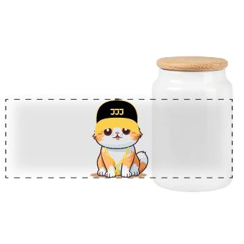 Swag cat - cool cat - Panoramic Cookie Jar with Wooden Lid - white - Front