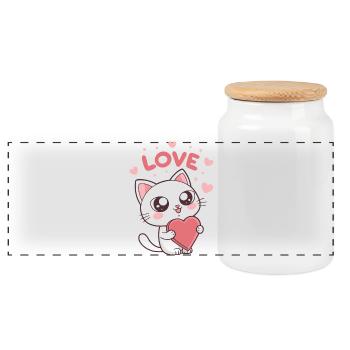 Süßes Katzenherz-Liebes-Kawaii - Panorama Keksdose mit Holzdeckel - Weiß - Vorne