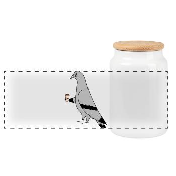 Pigeon avec tasse de café Urban Minimal Illustration - Boîte à biscuits avec couvercle en bois - blanc - Devant