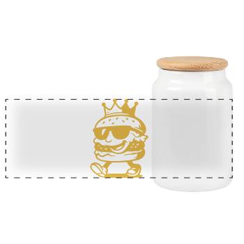 Fast food burger with crown and sunglasses - Panoramic Cookie Jar with Wooden Lid - white - Front