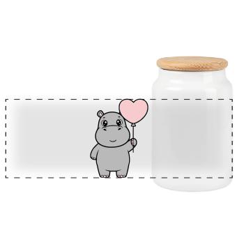 Amour en cœur d’hippopotame doux - Boîte à biscuits avec couvercle en bois - blanc - Devant