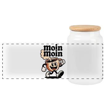 Tasse de café Dessin animé joyeux - Boîte à biscuits avec couvercle en bois - blanc - Devant