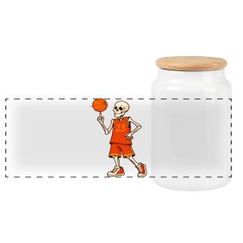 Skeleton Hoops 23 - Panoramic Cookie Jar with Wooden Lid - white - Front