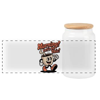 Morning coffee – let's go! - Panoramic Cookie Jar with Wooden Lid - white - Front
