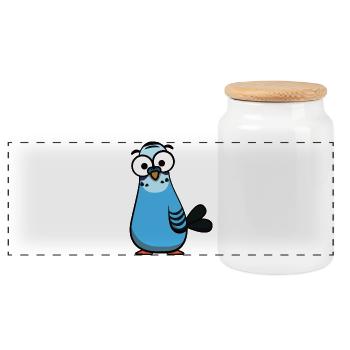 Blue cartoon budgie illustration - Panoramic Cookie Jar with Wooden Lid - white - Front