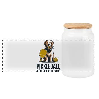 Pickleball & Golden Retriever – Hundeliebhaber - Panorama Keksdose mit Holzdeckel - Weiß - Vorne
