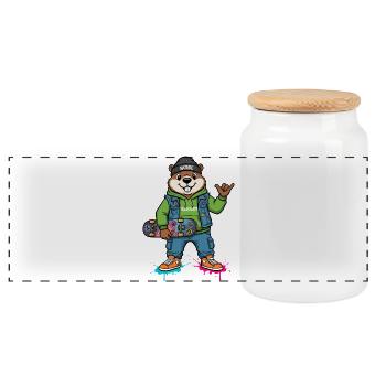 Trailbrawler Biber Skateheld - Panorama Keksdose mit Holzdeckel - Weiß - Vorne