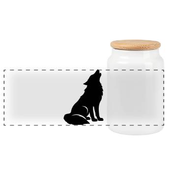 Wolf Silhouette - Panorama Keksdose mit Holzdeckel - Weiß - Vorne