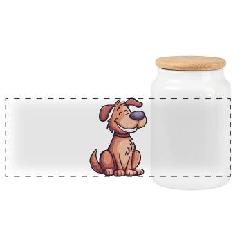 Petit chien joyeux, illustration enfant colorée - Boîte à biscuits avec couvercle en bois - blanc - Devant