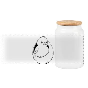 Bird quail in egg - Panoramic Cookie Jar with Wooden Lid - white - Front