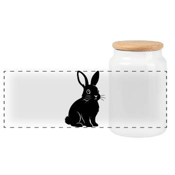 Silhouette de lapin, Vecteur noir - Boîte à biscuits avec couvercle en bois - blanc - Devant