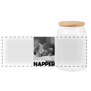 Dormeur professionnel – Chat endormi - Boîte à biscuits avec couvercle en bois - blanc - Devant