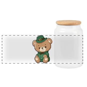 Ours lutin émeraude - Boîte à biscuits avec couvercle en bois - blanc - Devant