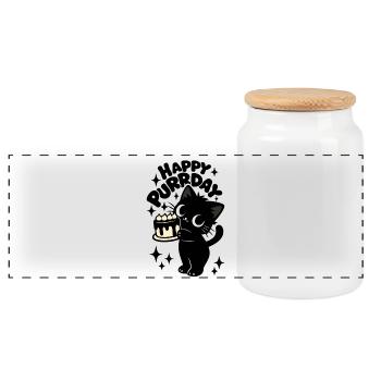 Kitchen Theft Cat | Cute Birthday Cats Motif - Panoramic Cookie Jar with Wooden Lid - white - Front