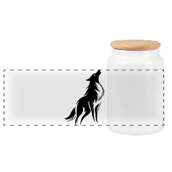 Starker und freier Wolf, Symbol des Charakters - Panorama Keksdose mit Holzdeckel - Weiß - Vorne