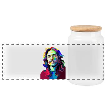 Musicien de batterie Pop Art - Boîte à biscuits avec couvercle en bois - blanc - Devant